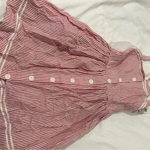 Ralph Lauren Red and White Pleated Sundress with Spaghetti Straps